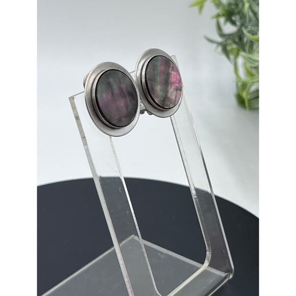 Marjorie Baer (MB SF) Vintage Round Abalone Silver Tone Clip on earrings - Picture 2 of 8